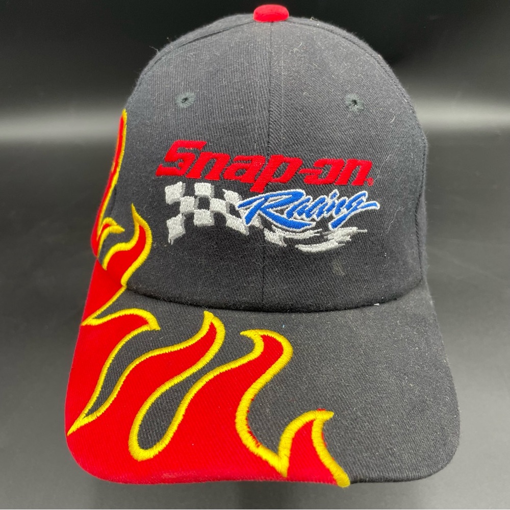 Snap-on Racing Flame Hat Black Red Yellow Embroidered Cap Adjustable NASCAR Vtg